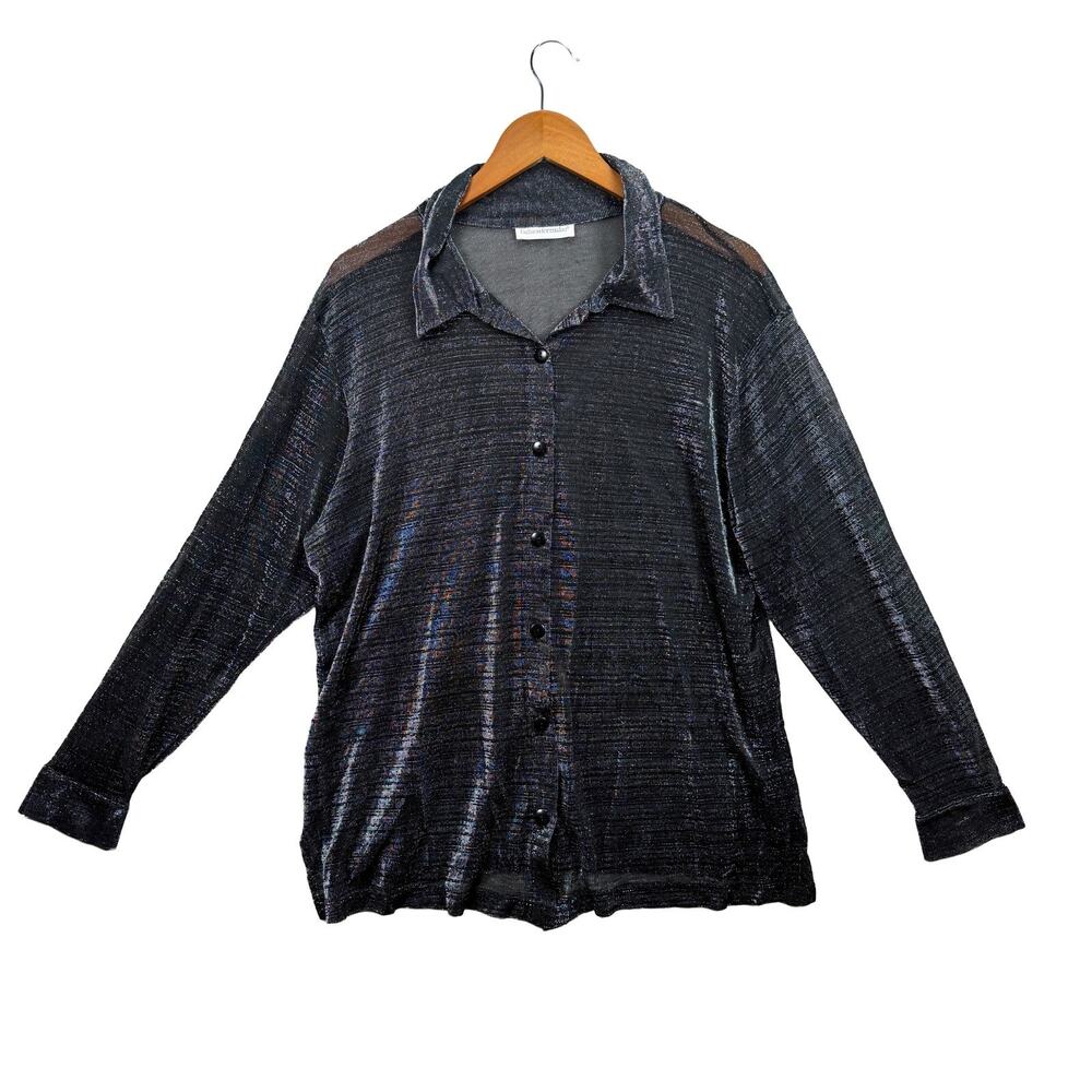 Fashion Formula Shimmer Poet Victorian Gray Shine Club 70s 80s Button Shirt XL